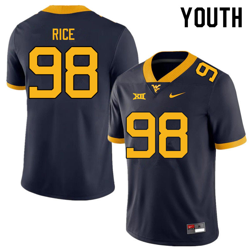 NCAA Youth Cam Rice West Virginia Mountaineers Navy #98 Nike Stitched Football College Authentic Jersey KW23L87NI